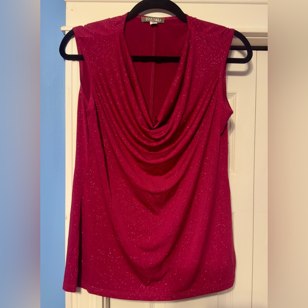 Roz & Ali Sparkling Red Drape Blouse